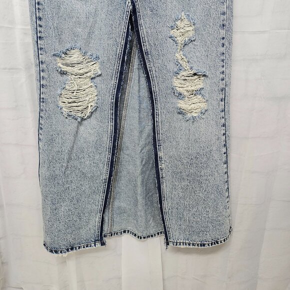 Fashion Nova Denim Skirt Maxi Grunge Distressed Acid Washed XS NWOT - Picture 3 of 11
